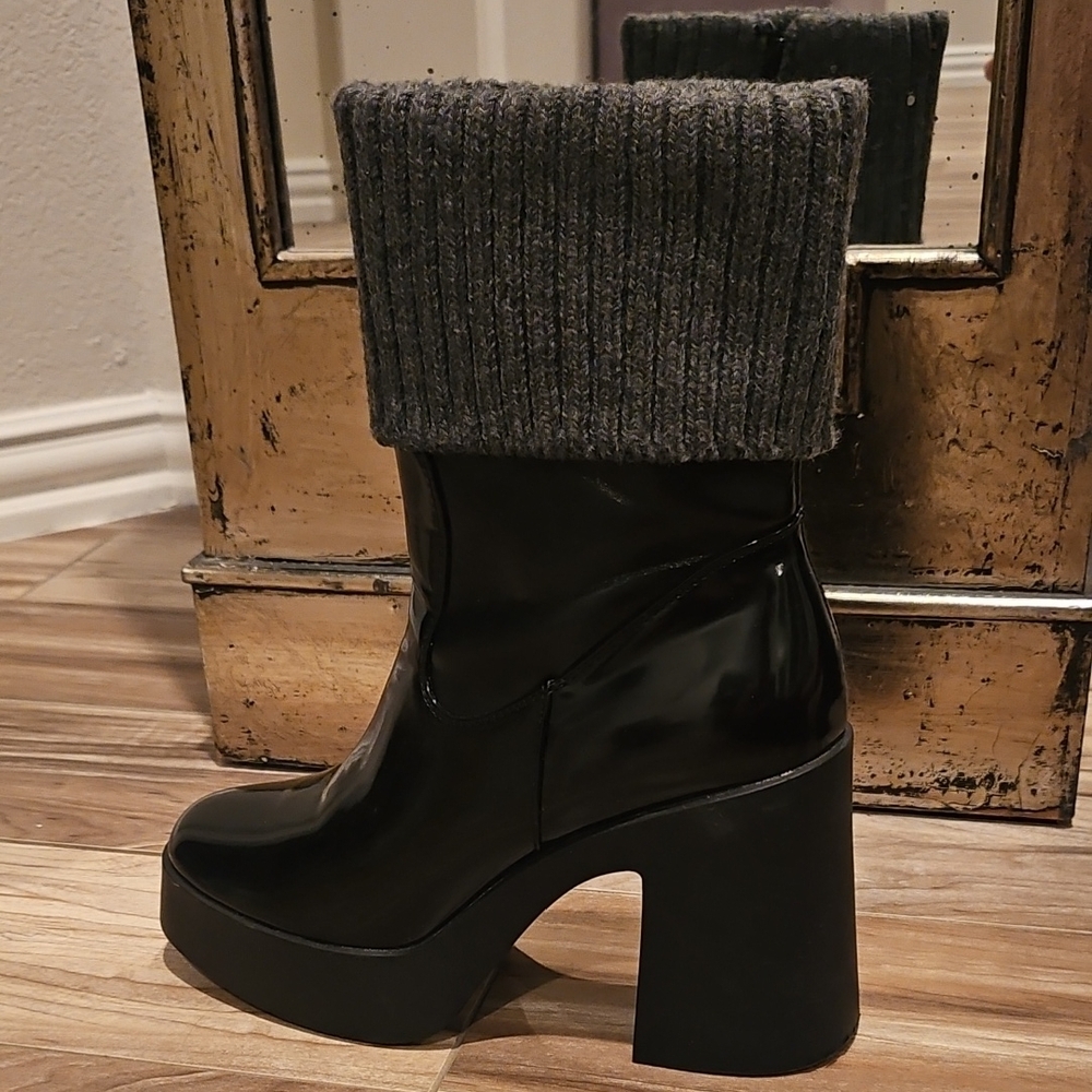 Sweater Cuffed Platform Rain Boots - Picture 3 of 8